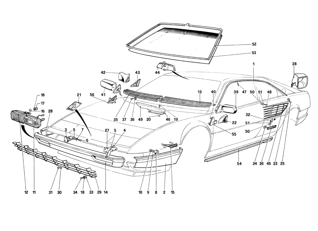 Schematic: Bumpers, Lights And Front Glasses