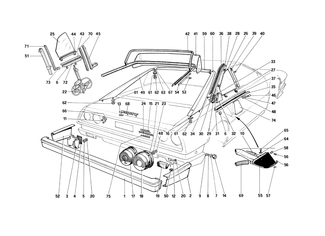 Schematic: Bumpers, Lights And Rear Glasses