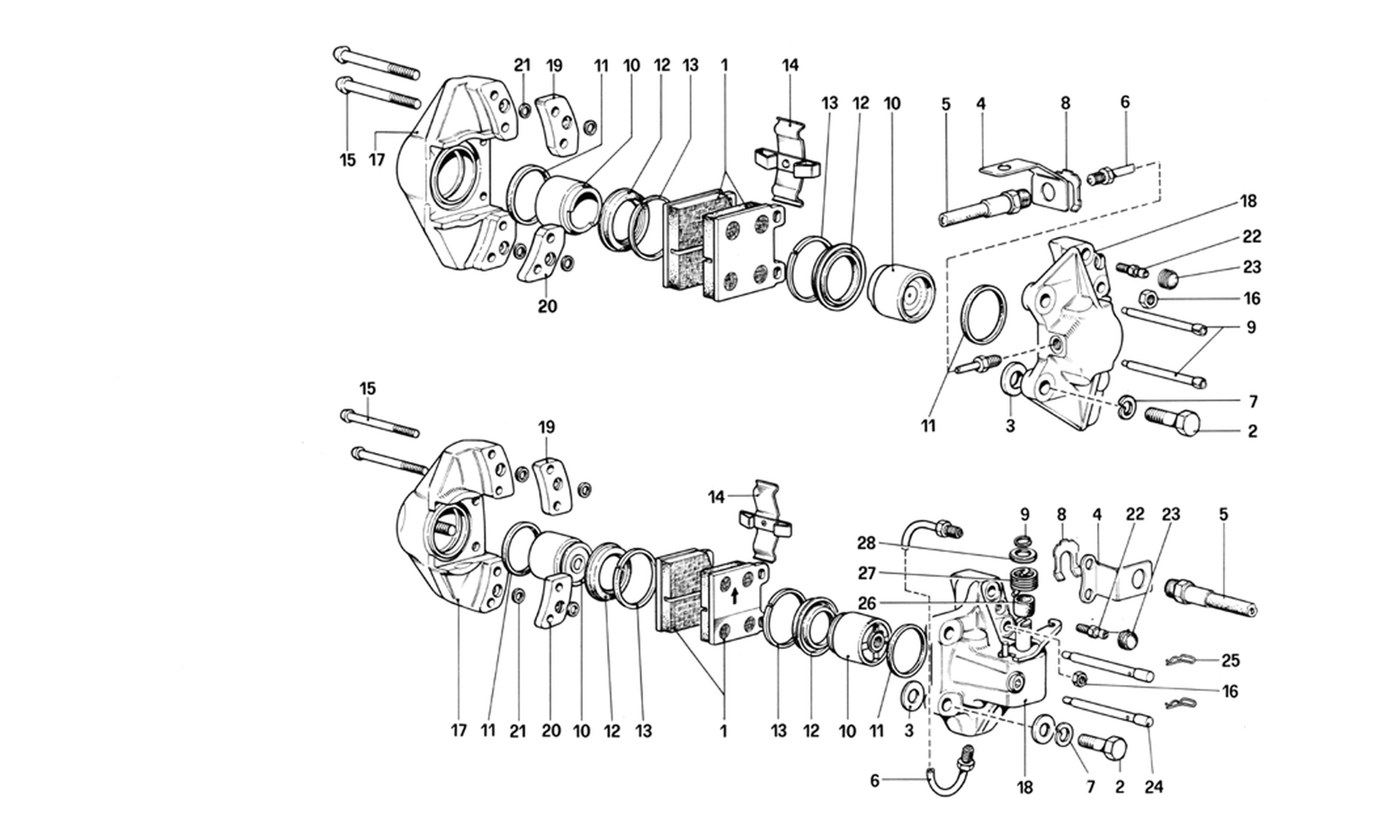 Schematic: Calipers For Front And Rear Brakes (Valid Only For Lhd Up To Chassis No. 43011)