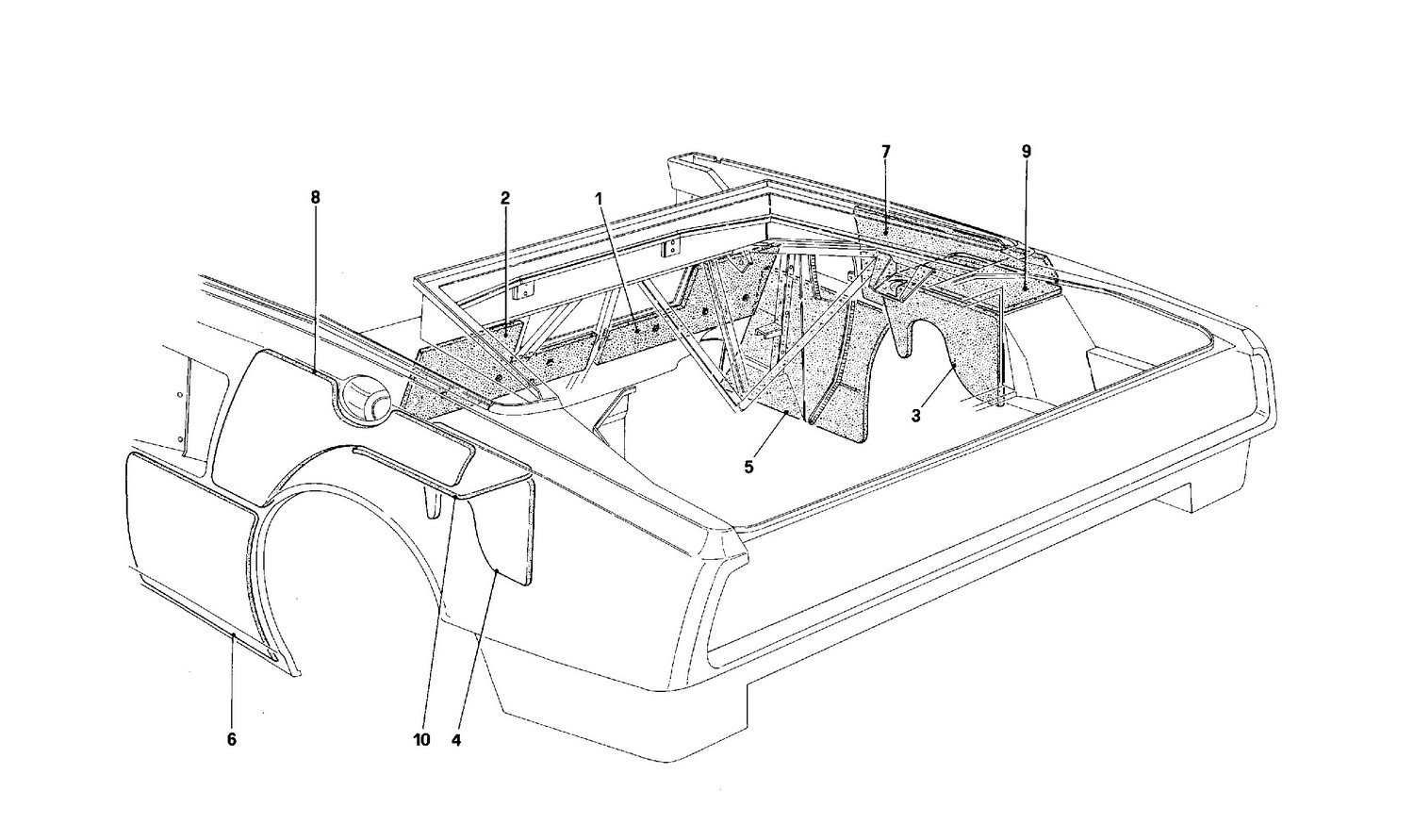 Schematic: Engine Compartment Insulation -Cabriolet- For Ch Version Cars