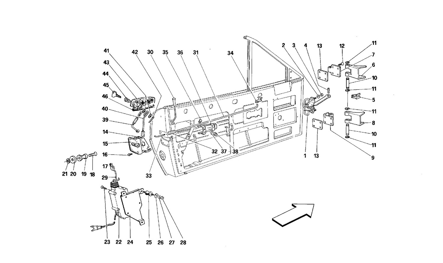 Schematic: Doors -Cabriolet- Opening Control And Hinges