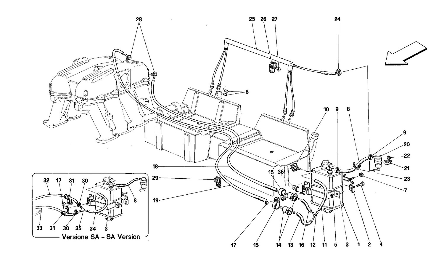 Schematic: Antievaporation Device - Coupe And Cabriolet - Fors Cars With Catalyst And Sa