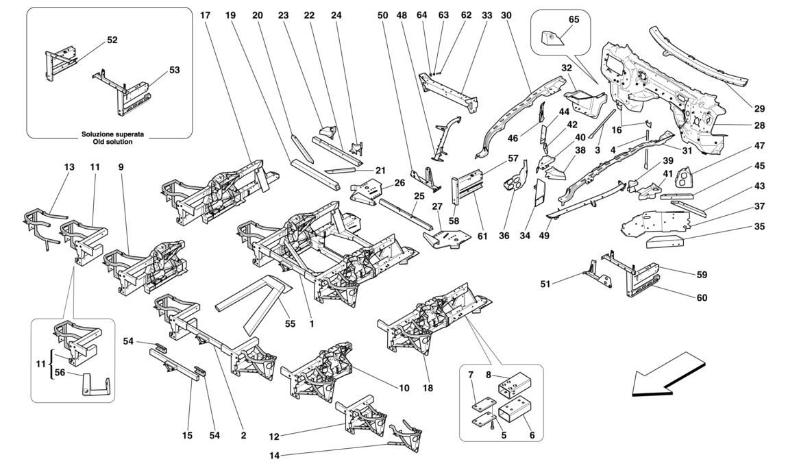 Schematic: Structures And Elements, Front Of Vehicle