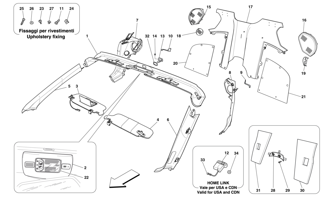 Schematic: Windscreen Rim And Rear Passenger Compartment Trim