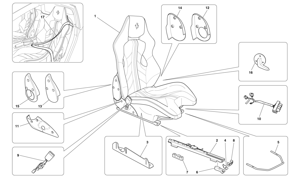 Schematic: Front Racing Seat - Guides And Adjustment Mechanisms