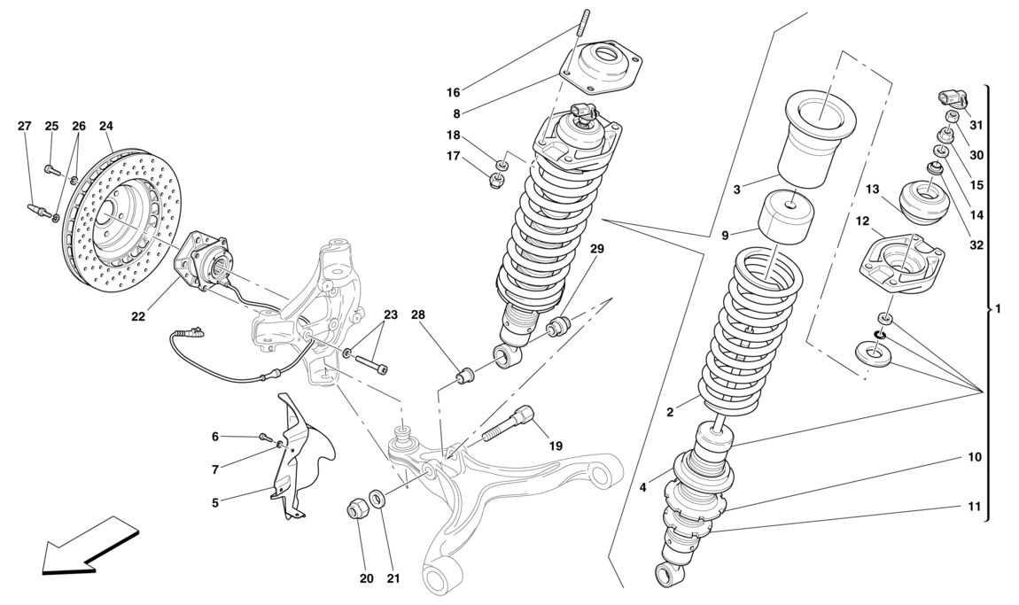 Schematic: Front Suspension - Shock Absorber And Brake Disc