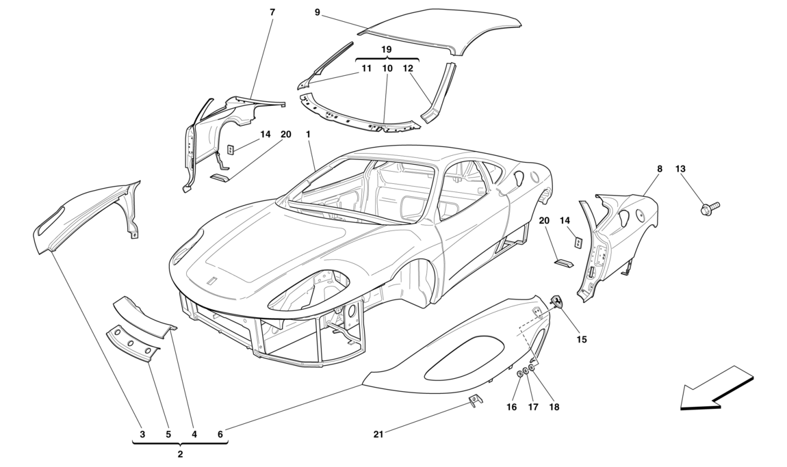 Schematic: Bodyshell - Exterior Trim -Not For Spider 16M-