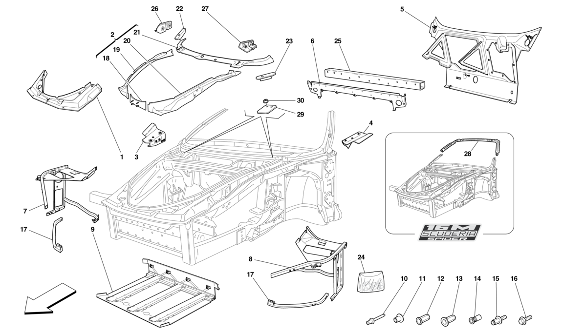 Schematic: Chassis - Complete Front Structure And Panels