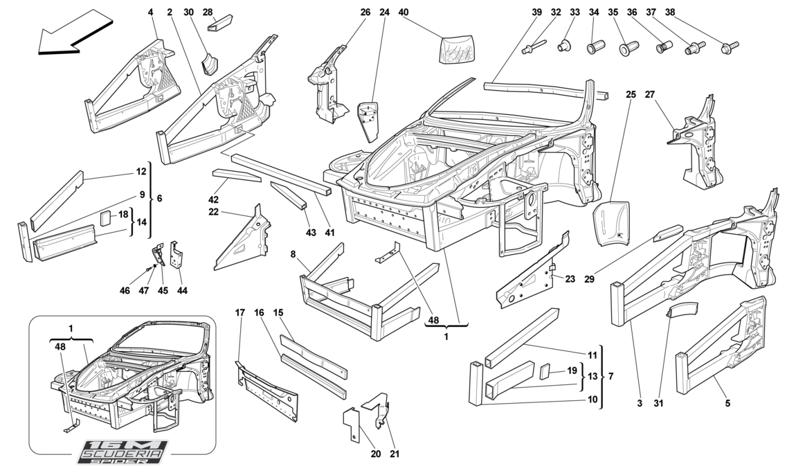 Schematic: Chassis - Structure, Front Elements And Panels