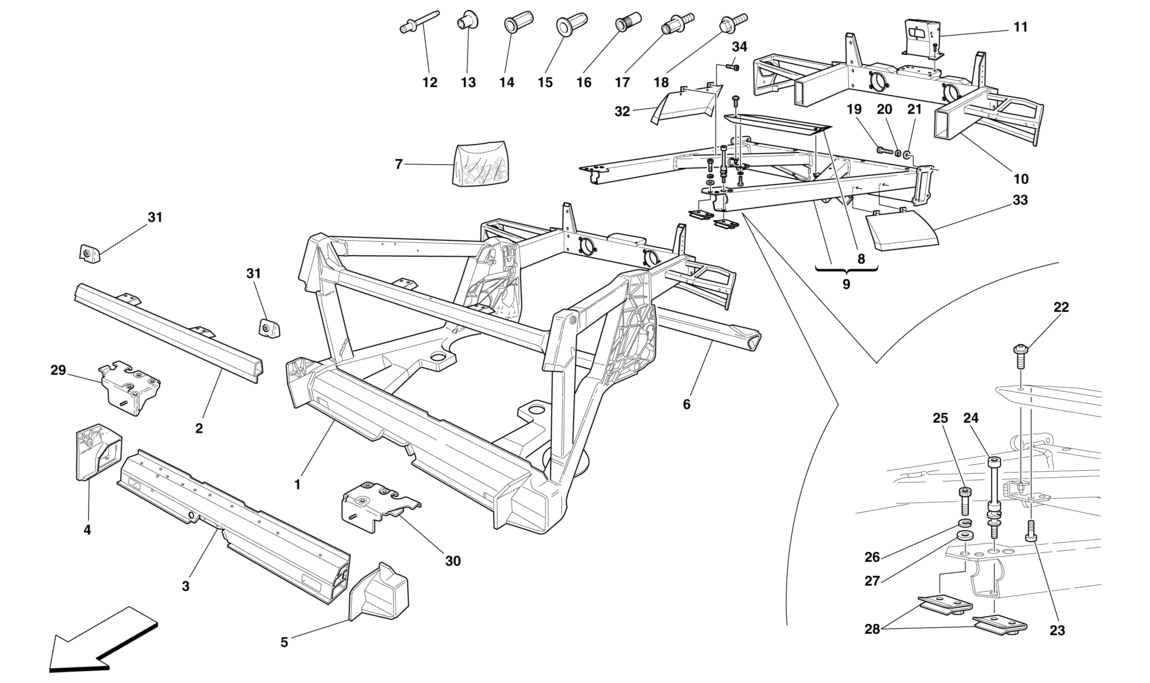 Schematic: Chassis - Structure, Rear Elements And Panels