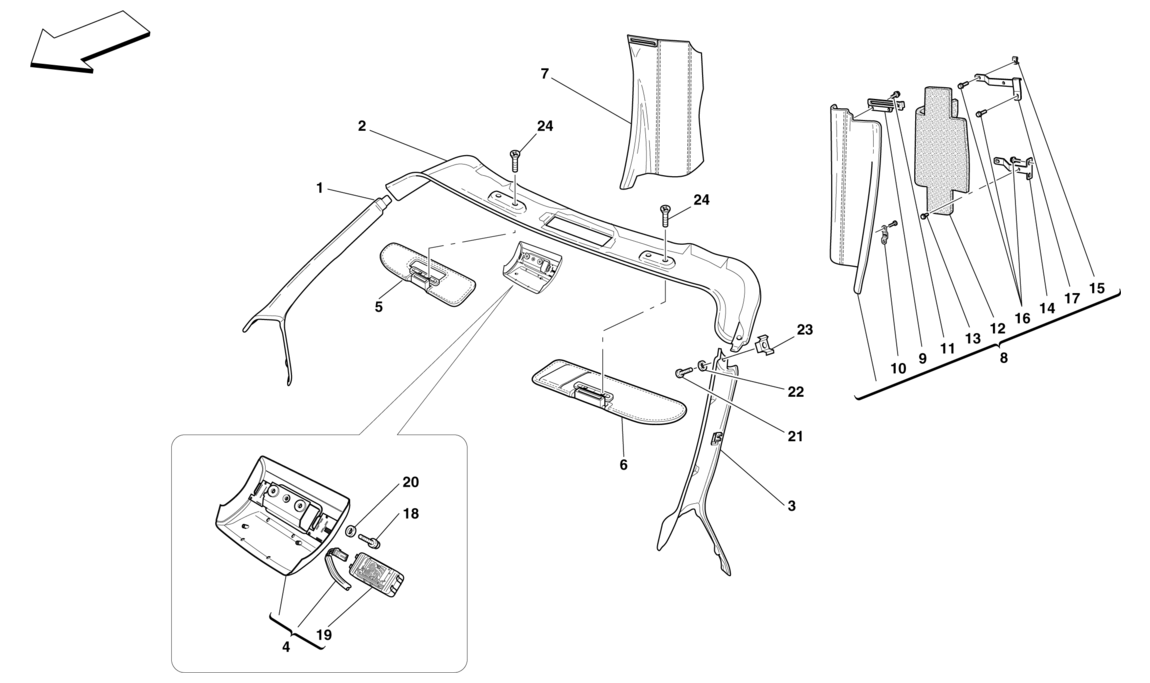 Schematic: Headliner Trim And Accessories -Applicable For Spider 16M-