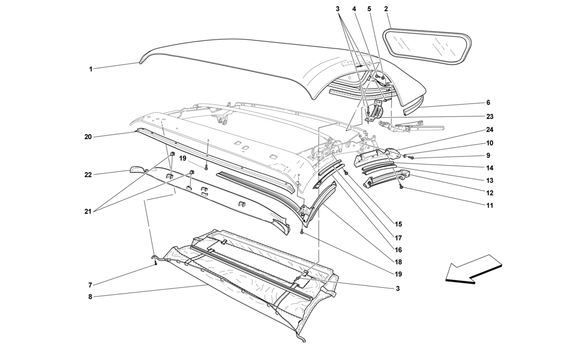 Schematic: Roof Canvas - Seals - Mouldings -Applicable For Spider 16M-