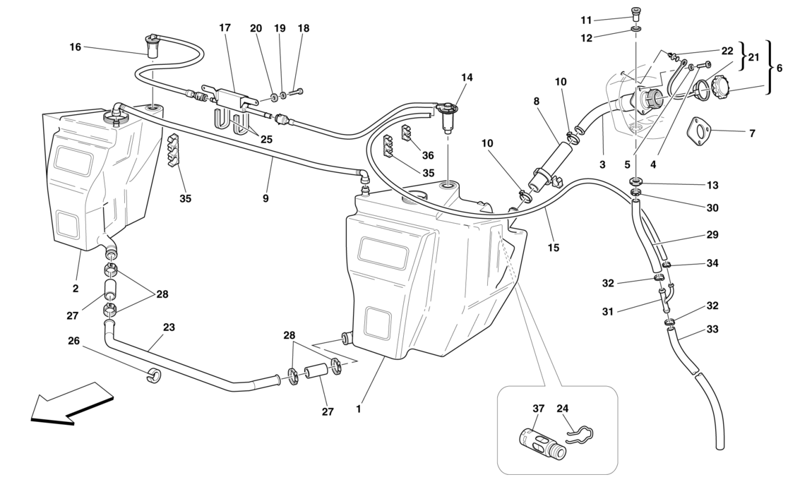 Schematic: Fuel Tanks And Filler Neck -Not For Spider 16M-