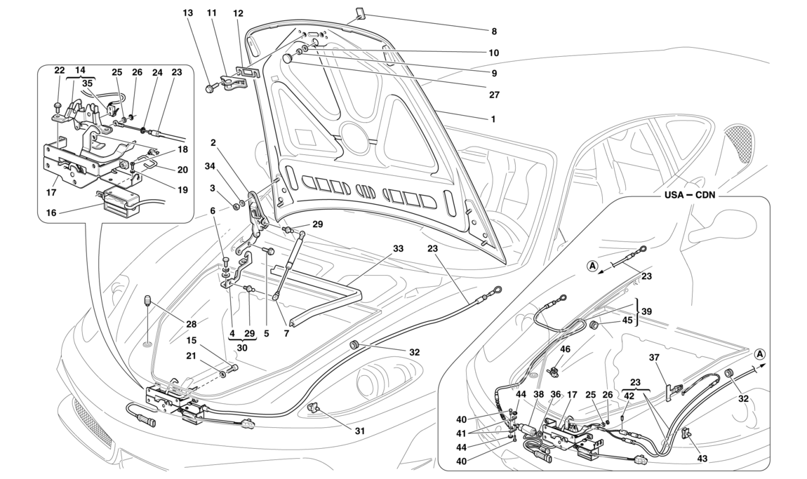 Schematic: Front Lid And Opening Mechanism