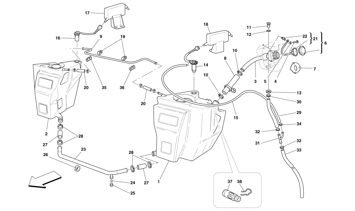 Schematic: Fuel Tanks And Filler Neck -Applicable For Spider 16M-