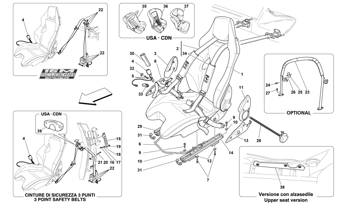 Schematic: Racing Seat-4 Point Seat Harnesses-Rollbar