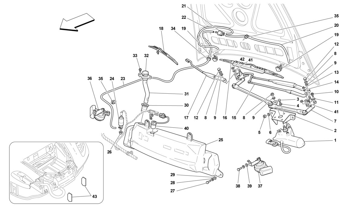 Schematic: Windscreen Wiper, Windscreen Washer And Horns