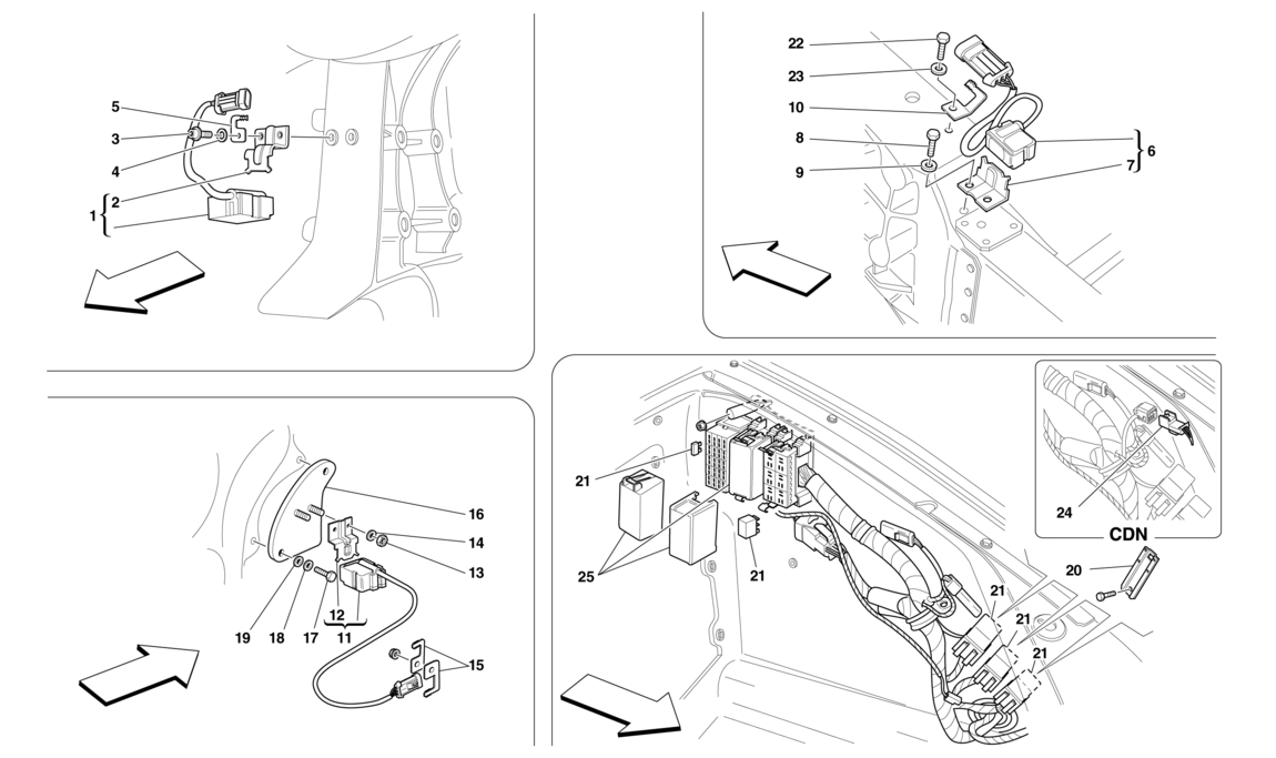 Schematic: Ecus And Sensors In Front Compartment And Engine Compartment