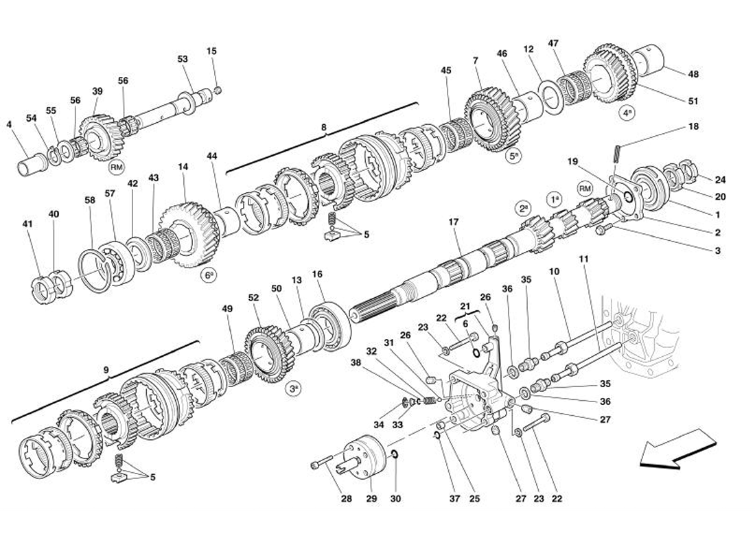 Schematic: Main Shaft Gears And Clutch Oil Pump