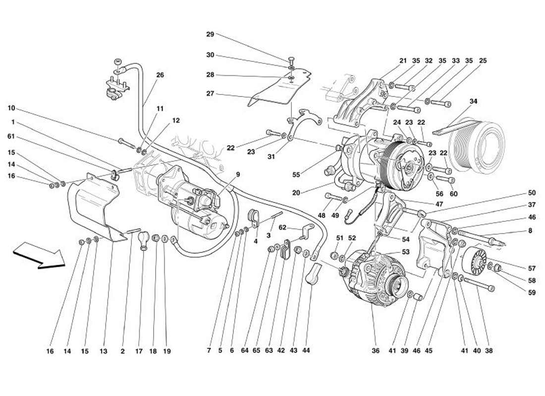 Schematic: Alternator Starting Motor And A.C. Compressor