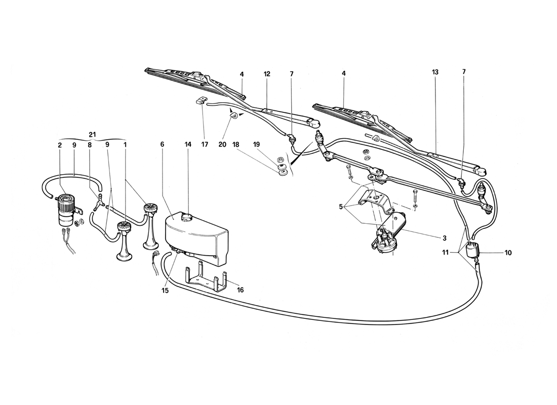 Schematic: Windshield Wiper, Washer And Horns