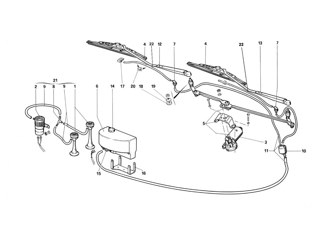 Schematic: Windshield Wiper, Washer And Horns