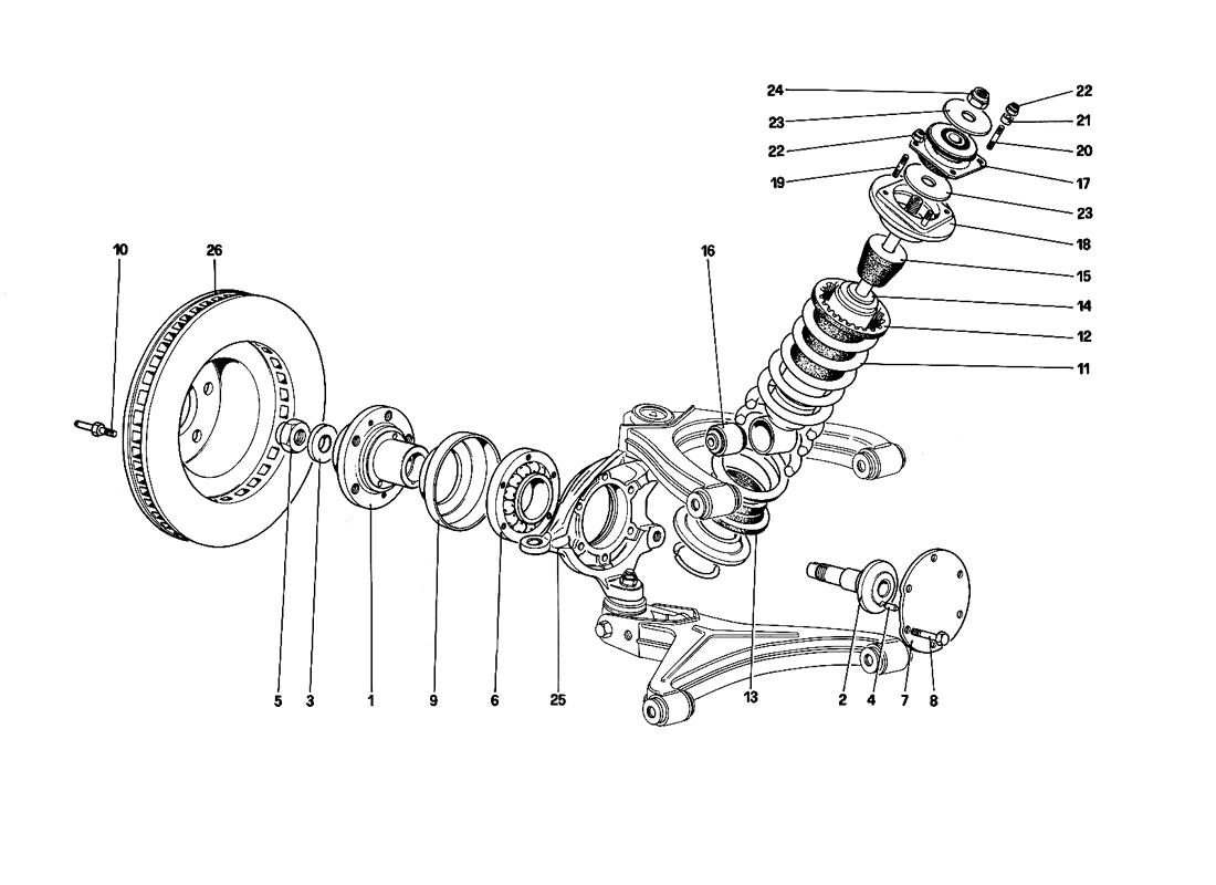 Schematic: Front Suspension - Shock Absorber And Brake Disc (Starting From Car No. 75997)